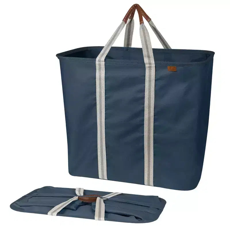 CleverMade Collapsible 2pk Laundry Caddy LUXE 300D Navy Noir/Cream