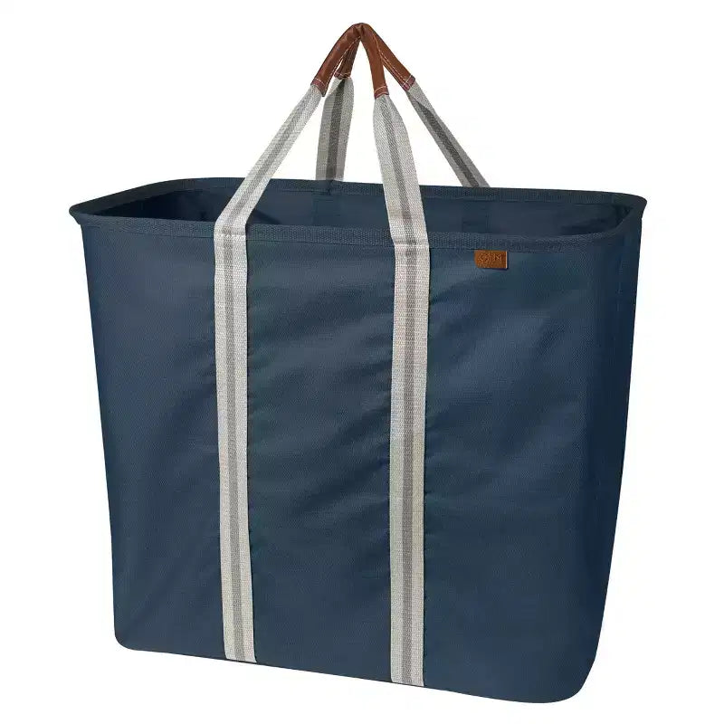 Cestas de lavandería plegables CleverMade, paquete de 2, LUXE 300D Azul marino/Crema