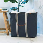 Cestas de lavandería plegables CleverMade, paquete de 2, LUXE 300D Azul marino/Crema