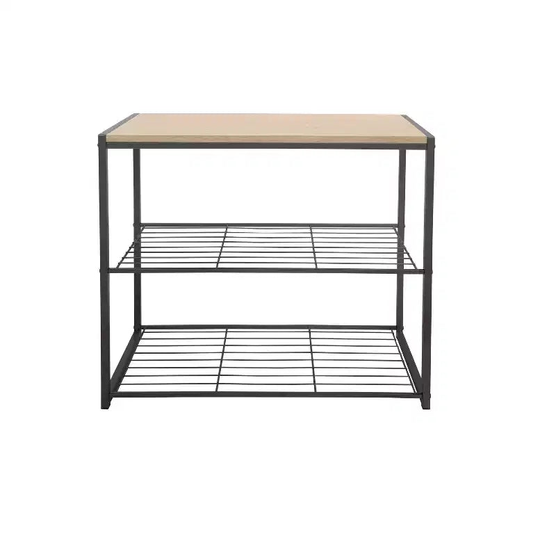 3 Tier Shoe Rack Black Metal with Natural Wood - Brightroom™