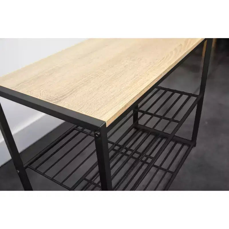 Zapatero de 3 niveles de metal negro con madera natural - Brightroom™
