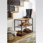 Zapatero de 3 niveles de metal negro con madera natural - Brightroom™
