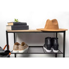 Zapatero de 3 niveles de metal negro con madera natural - Brightroom™