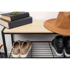 Zapatero de 3 niveles de metal negro con madera natural - Brightroom™