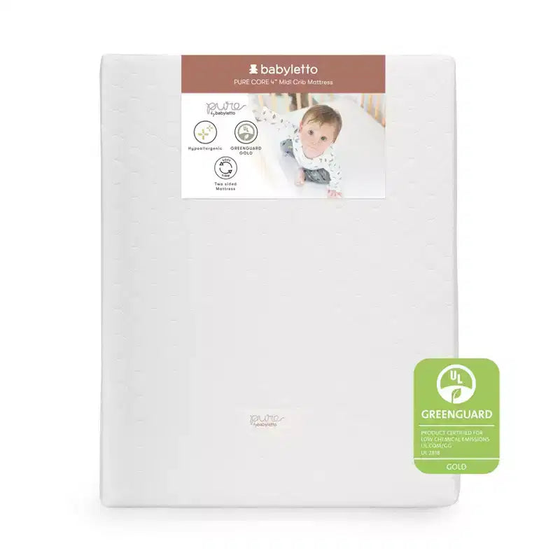 Colchón Babyletto Pure Core para cuna tipo Midi de 4" con funda acolchada híbrida impermeable: firmeza media, 100% algodón orgánico, transpirable, espuma