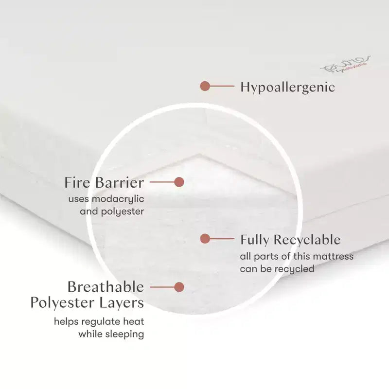Colchón Babyletto Pure Core para cuna tipo Midi de 4" con funda acolchada híbrida impermeable: firmeza media, 100% algodón orgánico, transpirable, espuma
