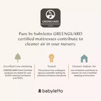 Colchón Babyletto Pure Core para cuna tipo Midi de 4" con funda acolchada híbrida impermeable: firmeza media, 100% algodón orgánico, transpirable, espuma