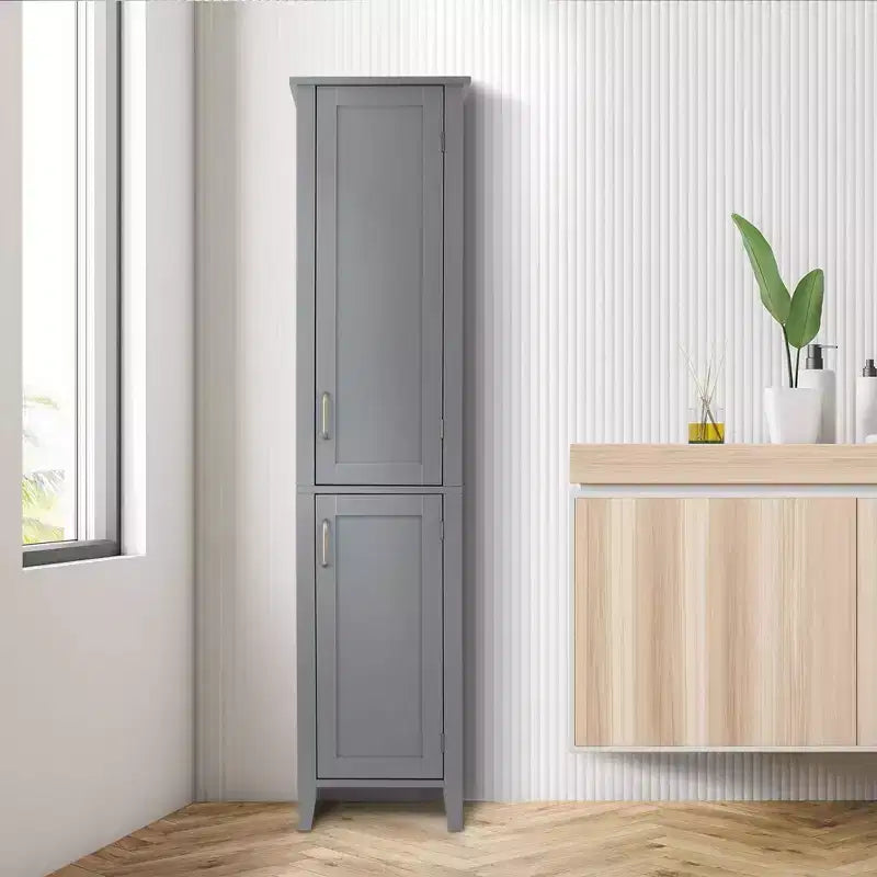 Mercer Mueble de Almacenamiento Alto de Madera de Estilo Moderno de Mediados de Siglo Gris - Elegant Home Fashions