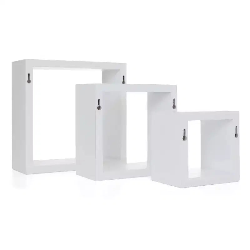 Nexxt Juego de 3 estantes de pared flotantes Cubbi blancos: cubos de pared de madera compuesta, no requieren montaje