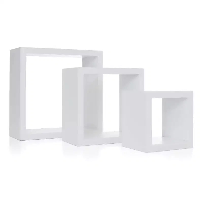 Nexxt Juego de 3 estantes de pared flotantes Cubbi blancos: cubos de pared de madera compuesta, no requieren montaje