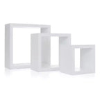Nexxt Juego de 3 estantes de pared flotantes Cubbi blancos: cubos de pared de madera compuesta, no requieren montaje