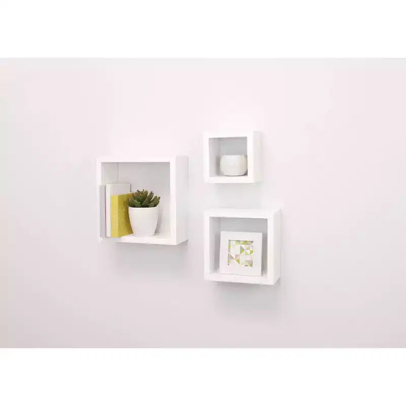 Nexxt Juego de 3 estantes de pared flotantes Cubbi blancos: cubos de pared de madera compuesta, no requieren montaje