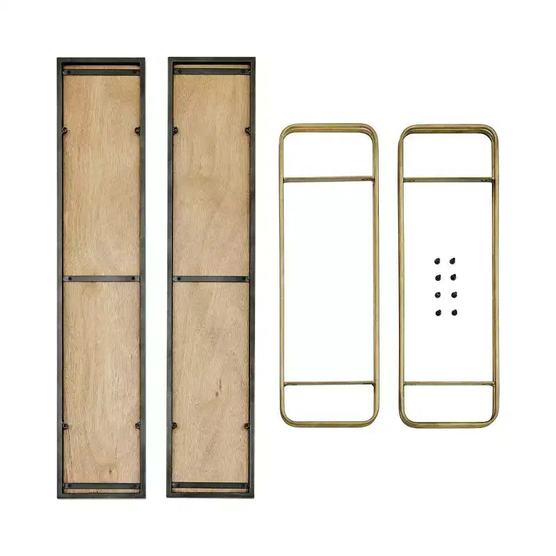 Danya B. 32.3" x 22" Estante de pared de metal y madera de 2 niveles con soportes, dorado: Almacenamiento flotante, exhibición para baño