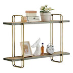 Danya B. 32.3" x 22" Estante de pared de metal y madera de 2 niveles con soportes, dorado: Almacenamiento flotante, exhibición para baño