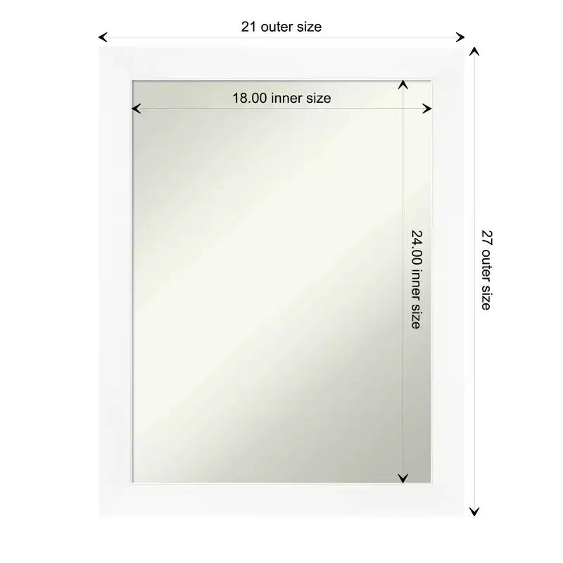 Espejo de pared estrecho blanco para gabinete sin bisel de 21" x 27" - Amanti Art: Rectangular moderno, marco de poliestireno