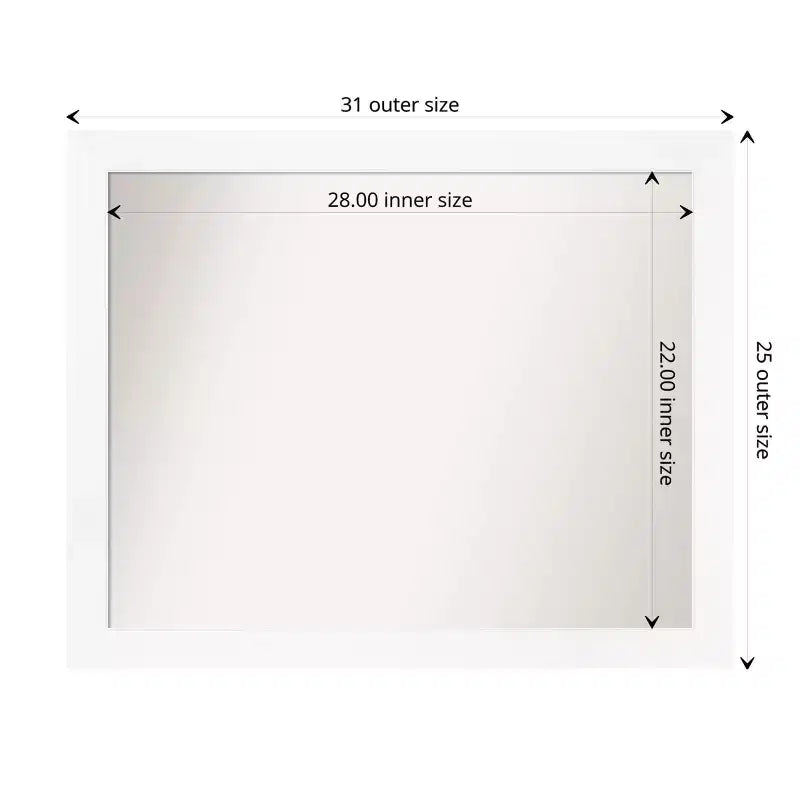 Espejo de pared estrecho blanco para gabinete, sin bisel, de 31 x 25 pulgadas - Amanti Art