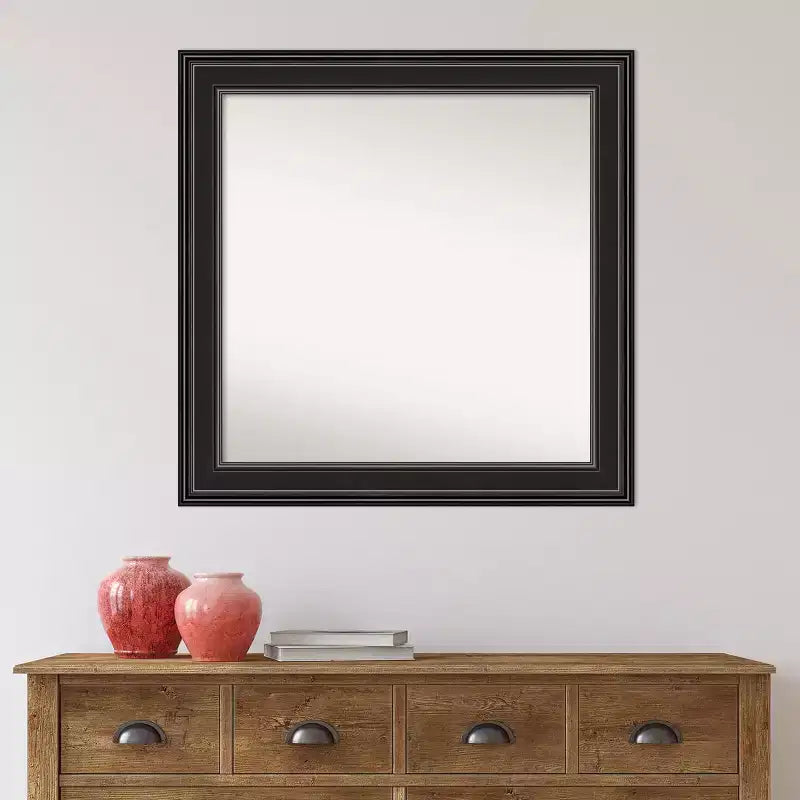 Espejo de pared de baño negro Amanti Art de 32" x 32" con borde sin bisel
