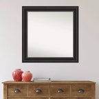 Espejo de pared de baño negro Amanti Art de 32" x 32" con borde sin bisel