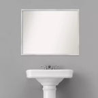 Espejo de baño de pared de madera plateada Svelte sin bisel de 30" x 24" - Amanti Art: Rectangular moderno, para montaje en pared