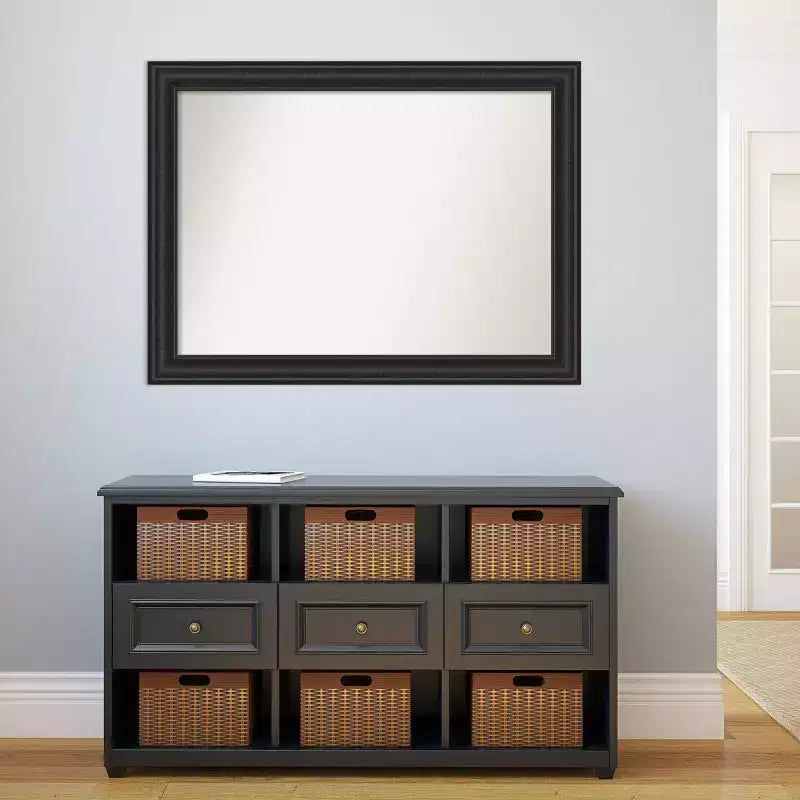 Espejo de pared de 44" x 33" sin bisel, color negro naufragio - Amanti Art: Rectangular moderno, marco de poliestireno, incluye accesorios de montaje