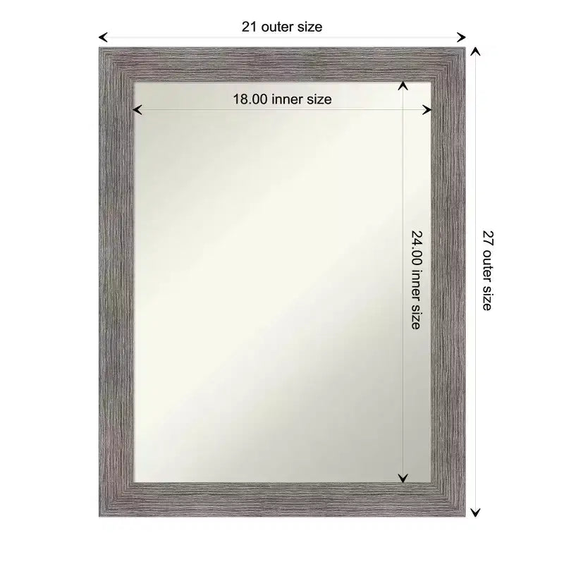 Espejo de pared estrecho Pinstripe Plank sin bisel de 22" x 28": moderno, rectangular, Amanti Art