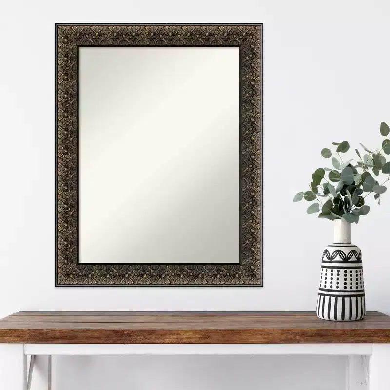 Espejo de pared de madera negra repujado Intaglio sin bisel de 23 x 29 pulgadas - Amanti Art