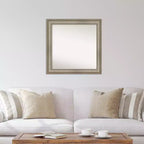 Espejo de pared de madera estrecho de plata envejecida sin bisel de 32" x 32" para altillo - Amanti Art: Cuadrado moderno, incluye accesorios de montaje