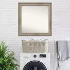 Espejo de pared de madera estrecho de plata envejecida sin bisel de 32" x 32" para altillo - Amanti Art: Cuadrado moderno, incluye accesorios de montaje