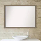 Espejo de pared estrecho sin bisel para baño Eva, de 41" x 30" (marrón) - Amanti Art: Rectangular, marco de poliestireno, montado en la pared