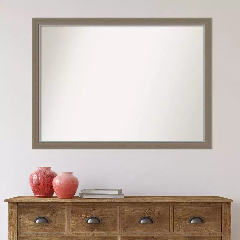 Espejo de pared estrecho sin bisel para baño Eva, de 41" x 30" (marrón) - Amanti Art: Rectangular, marco de poliestireno, montado en la pared