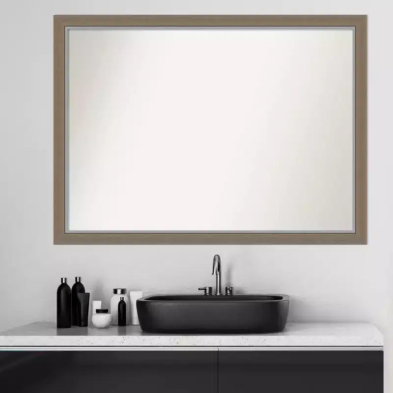Espejo de pared estrecho sin bisel para baño Eva, de 41" x 30" (marrón) - Amanti Art: Rectangular, marco de poliestireno, montado en la pared