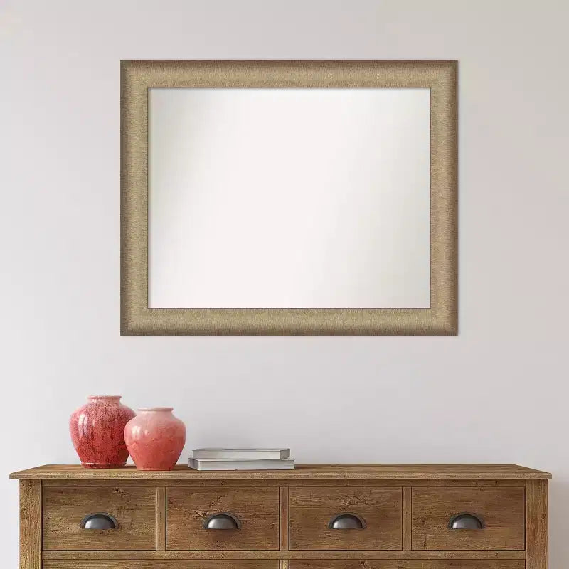 Espejo de pared elegante para baño de 33" x 27" en bronce cepillado - Amanti Art: marco de poliestireno, montaje en pared
