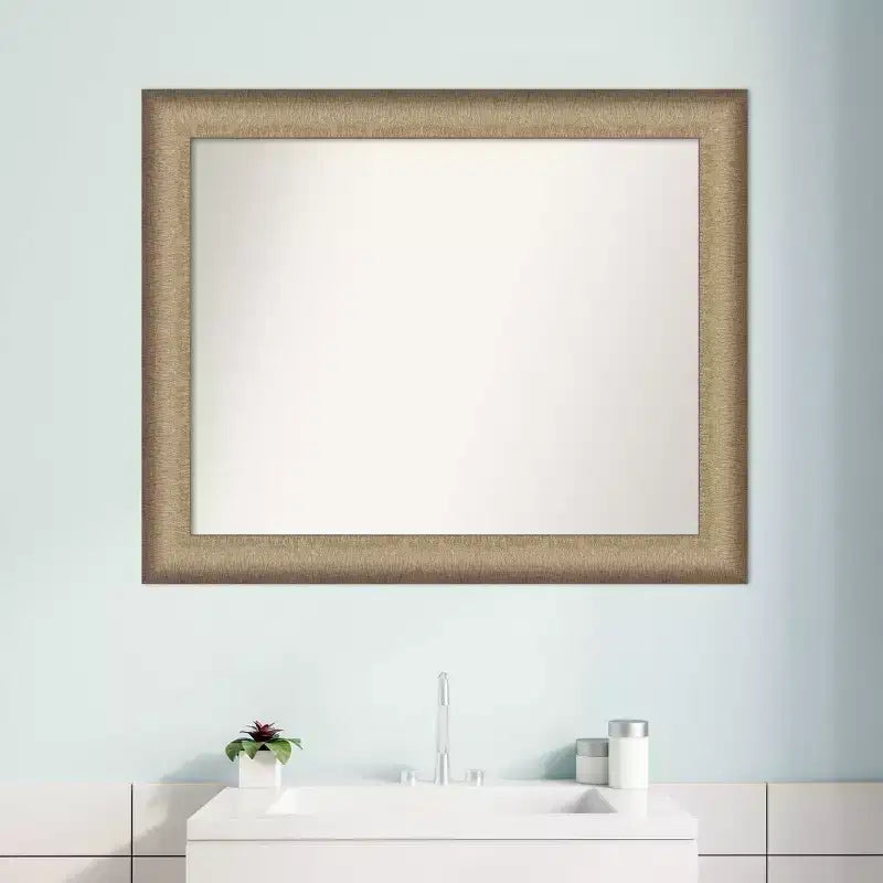 Espejo de pared elegante para baño de 33" x 27" en bronce cepillado - Amanti Art: marco de poliestireno, montaje en pared