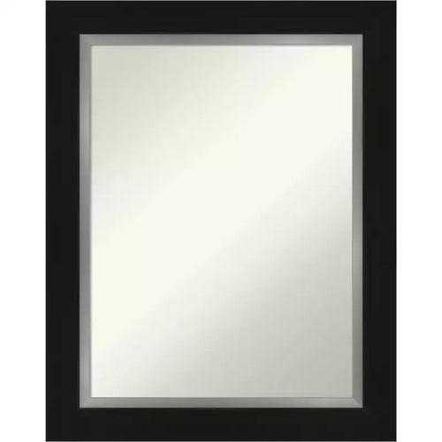 24" x 30" Non-Beveled Eva Black Silver Wall Mirror - Amanti Art: Modern Rectangular Vanity Decor