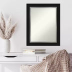 Espejo de pared Eva negro y plateado sin bisel de 24 x 30 pulgadas - Amanti Art: Decoración moderna rectangular para tocador