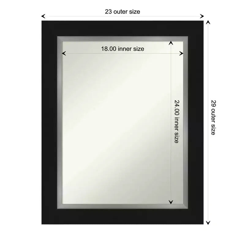 Espejo de pared Eva negro y plateado sin bisel de 24 x 30 pulgadas - Amanti Art: Decoración moderna rectangular para tocador
