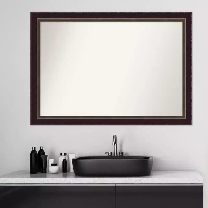 Espejo de pared de baño de madera bronce Signore sin bisel de 40" x 28" - Amanti Art: Incluye accesorios de montaje, soporte de pared