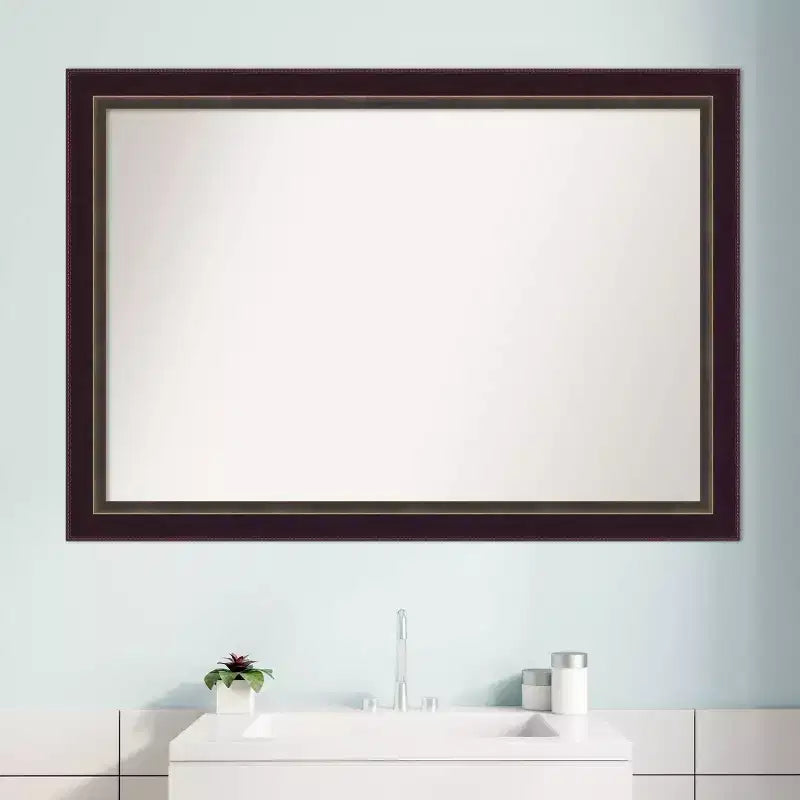 Espejo de pared de baño de madera bronce Signore sin bisel de 40" x 28" - Amanti Art: Incluye accesorios de montaje, soporte de pared