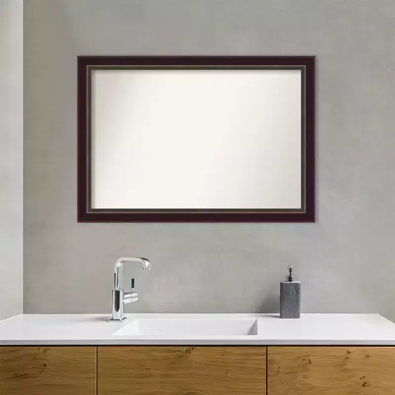 Espejo de pared de baño de madera bronce Signore sin bisel de 40" x 28" - Amanti Art: Incluye accesorios de montaje, soporte de pared