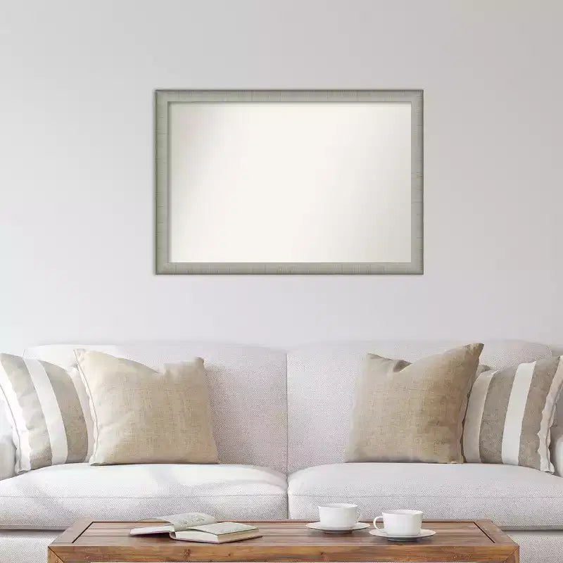 Espejo de pared estrecho Amanti Art de 39 x 27 pulgadas, elegante, con marco cepillado sin bisel, en peltre