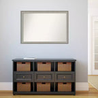 Espejo de pared estrecho Amanti Art de 39 x 27 pulgadas, elegante, con marco cepillado sin bisel, en peltre