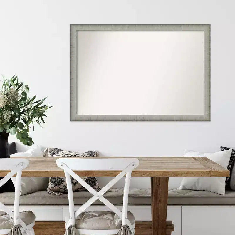 Espejo de pared estrecho Amanti Art de 39 x 27 pulgadas, elegante, con marco cepillado sin bisel, en peltre