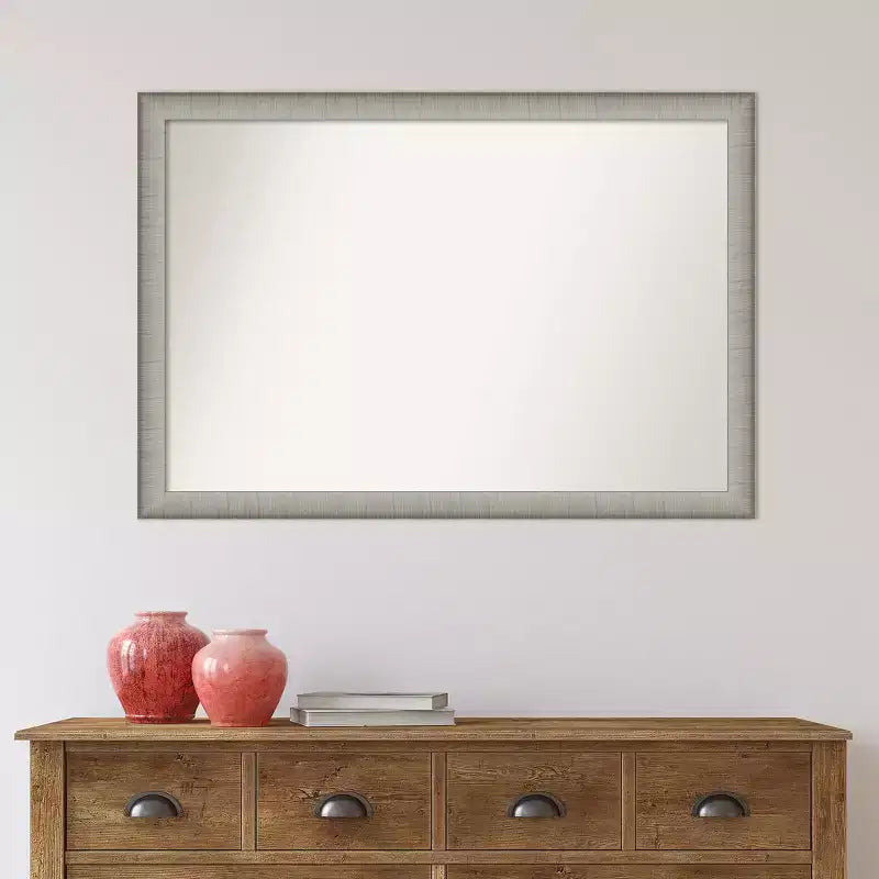 Espejo de pared estrecho Amanti Art de 39 x 27 pulgadas, elegante, con marco cepillado sin bisel, en peltre