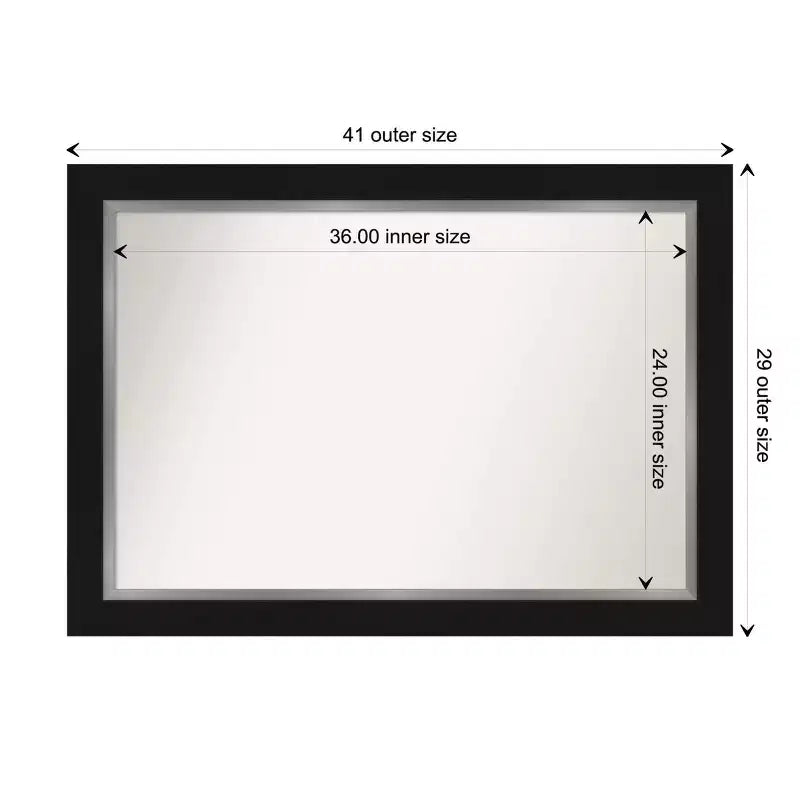 Espejo de pared de baño Eva no biselado de 42" x 30" negro - Amanti Art: Rectangular moderno, montado en la pared