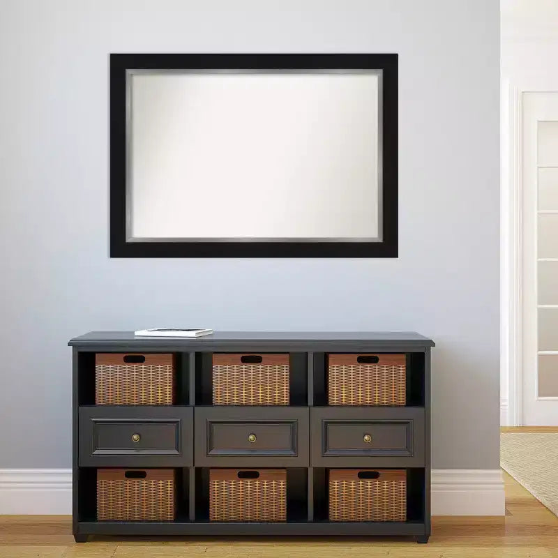 Espejo de pared de baño Eva no biselado de 42" x 30" negro - Amanti Art: Rectangular moderno, montado en la pared