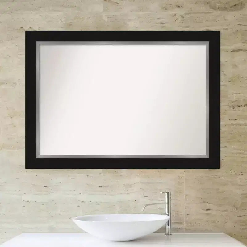 Espejo de pared de baño Eva no biselado de 42" x 30" negro - Amanti Art: Rectangular moderno, montado en la pared