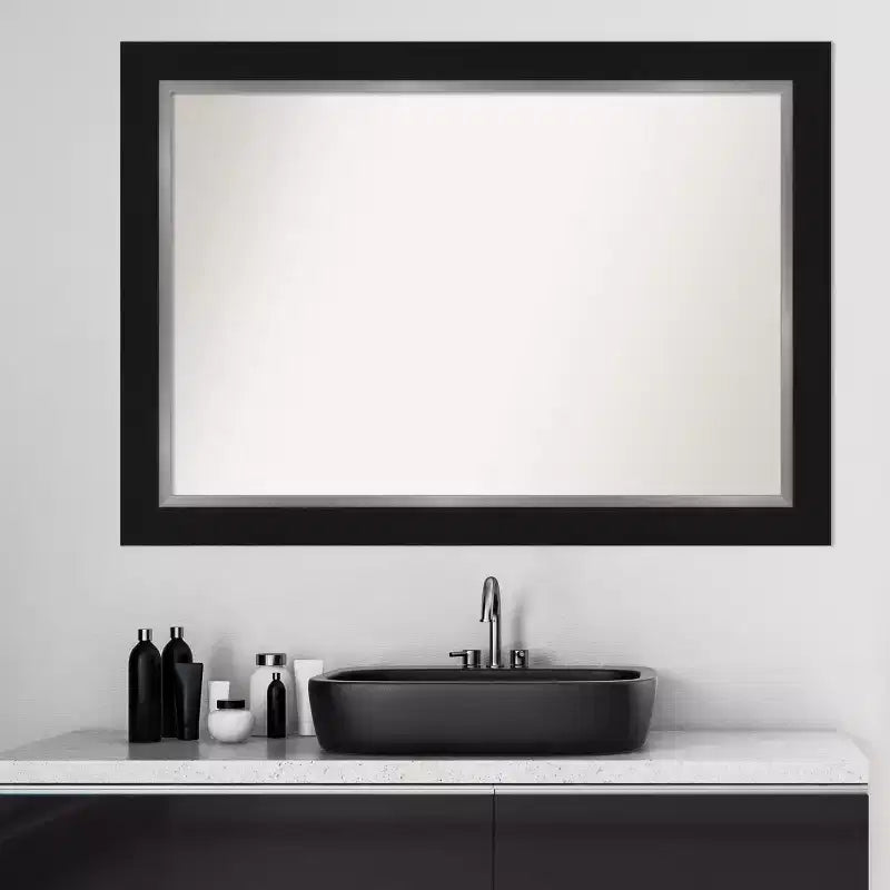 Espejo de pared de baño Eva no biselado de 42" x 30" negro - Amanti Art: Rectangular moderno, montado en la pared