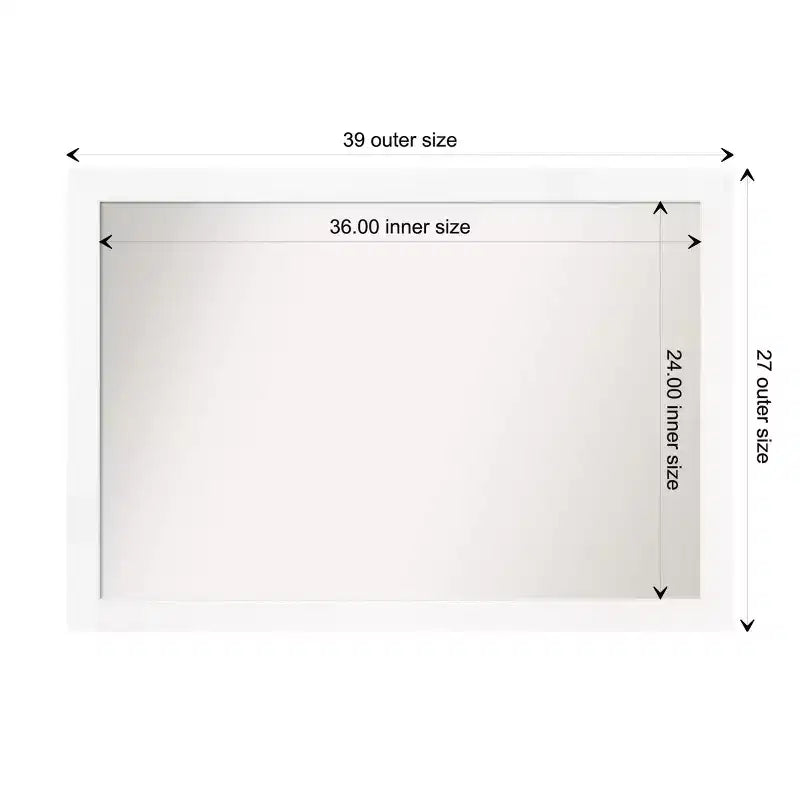 Espejo de pared estrecho blanco para gabinete sin bisel de 39" x 27" - Amanti Art: estilo moderno, marco de poliestireno, incluye accesorios de montaje