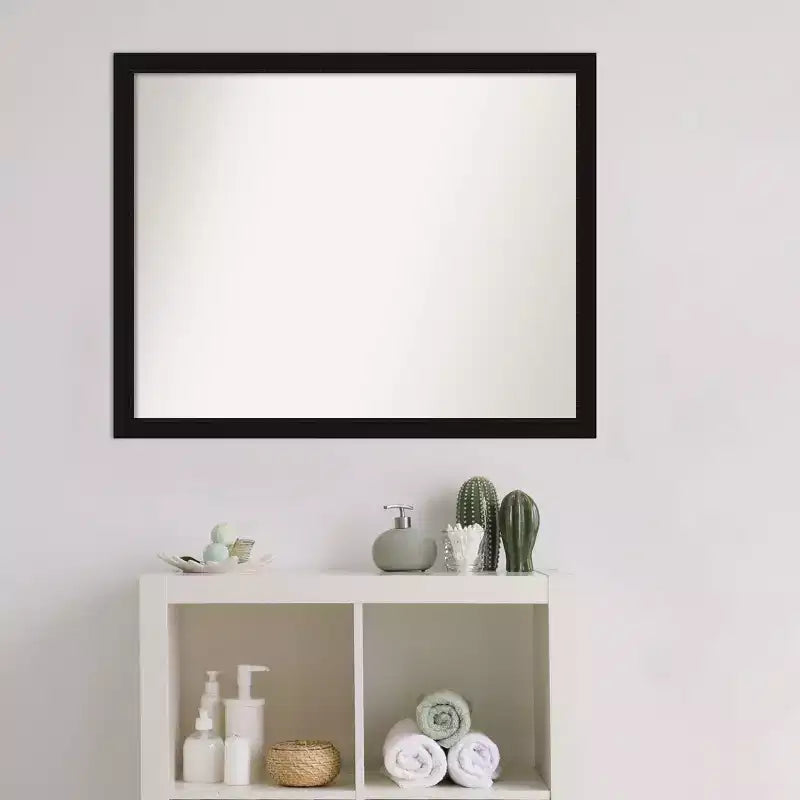 Espejo de pared de baño estrecho Avon negro sin bisel de 30" x 24" - Amanti Art: Incluye accesorios de montaje, marco de poliestireno