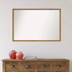 Espejo de pared de madera estrecho Carlisle Blonde de 37" x 25" sin bisel - Amanti Art: espejo de madera rectangular moderno con accesorios de montaje